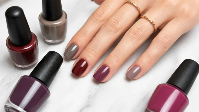 Hand with multicolored manicure and nail polish