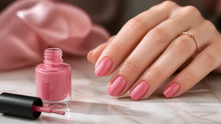 Pink manicured nails with nail polish