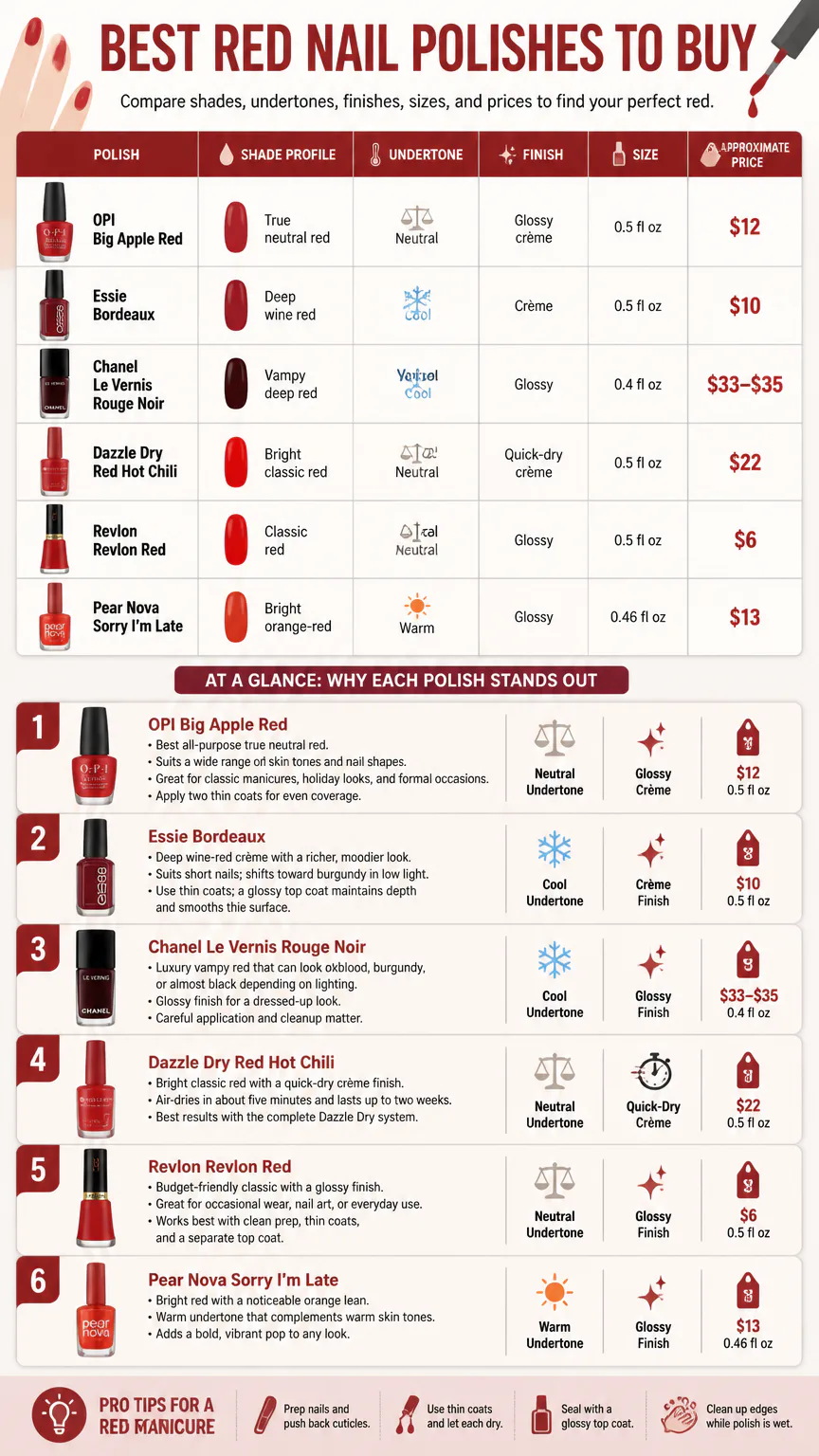 Red nail polish comparison infographic