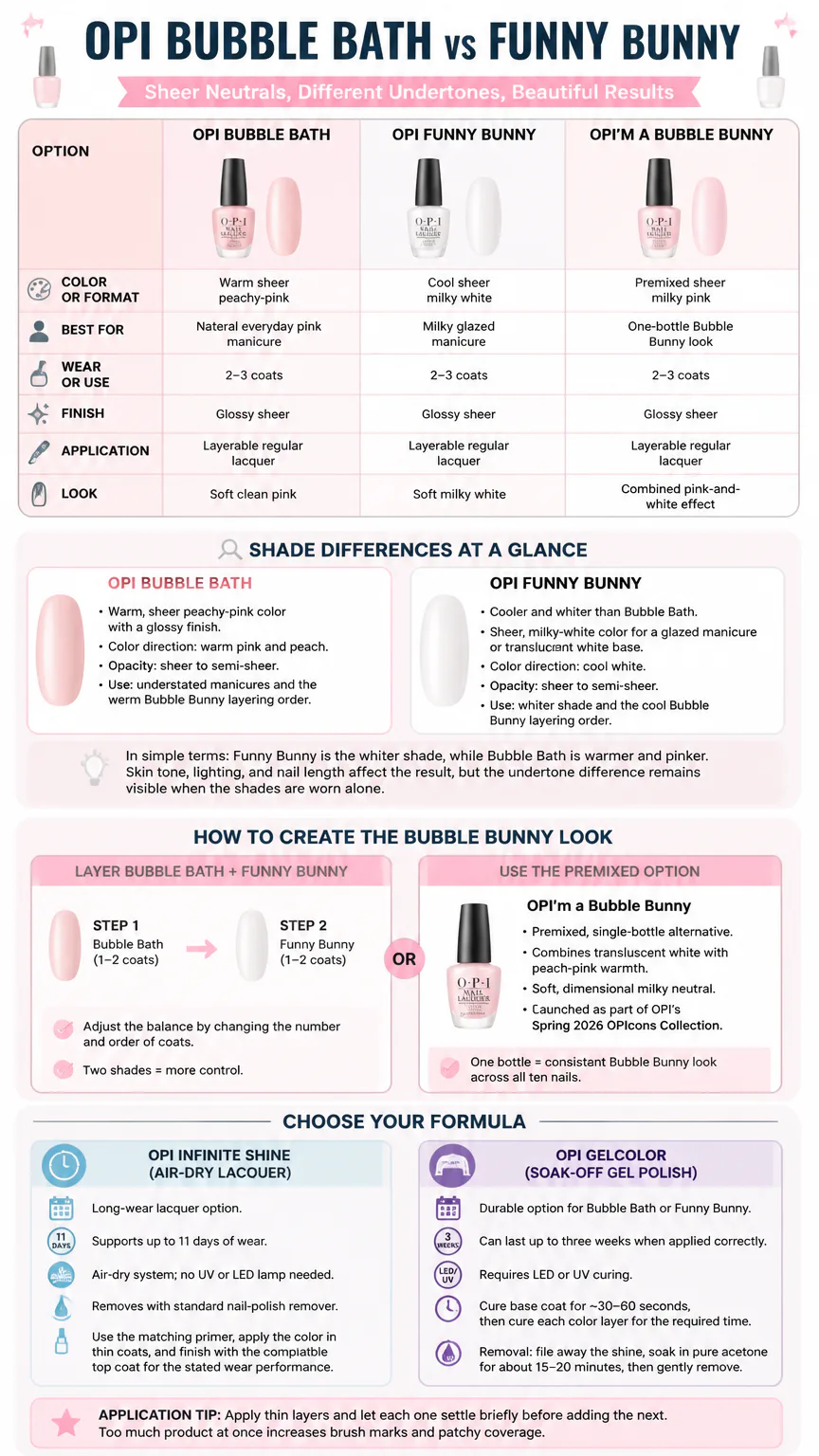 Infographic comparing OPI Bubble Bath and Funny Bunny