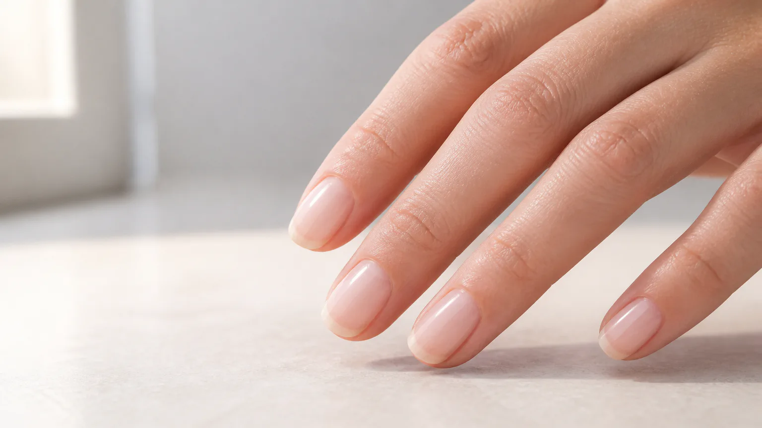 Close-up of manicured natural nails