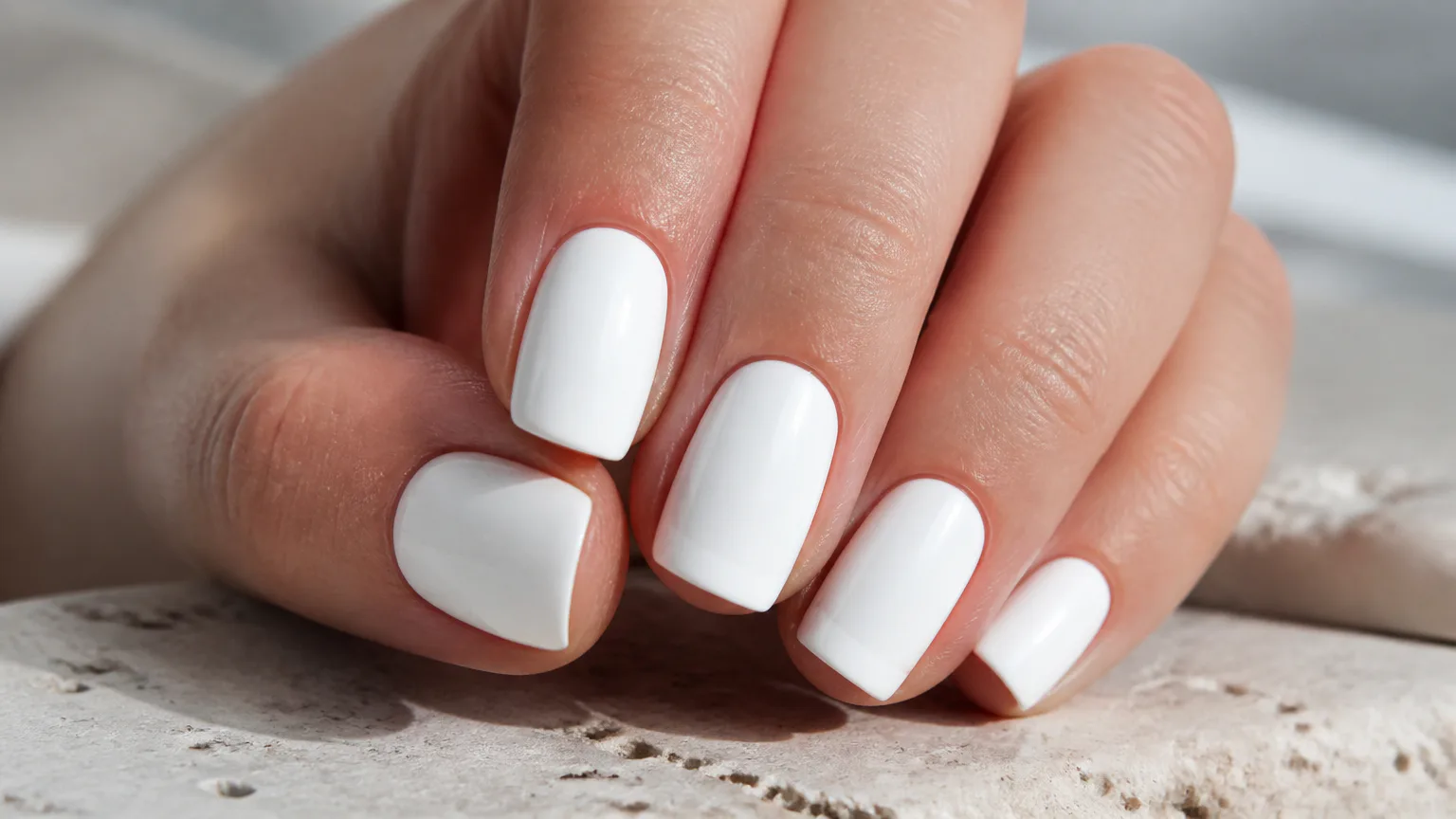Close-up of white manicured fingernails