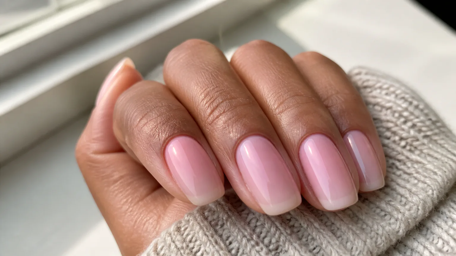 Close-up of pink manicured nails