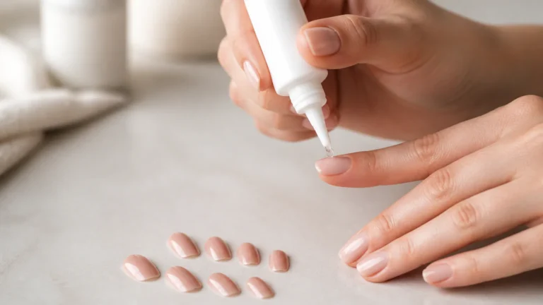 Applying nail glue to a press-on nail