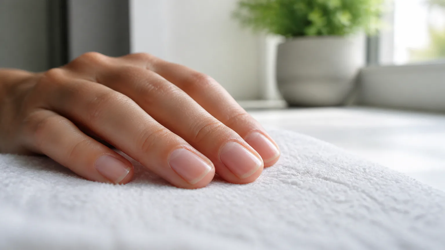 Hand resting on a white surface
