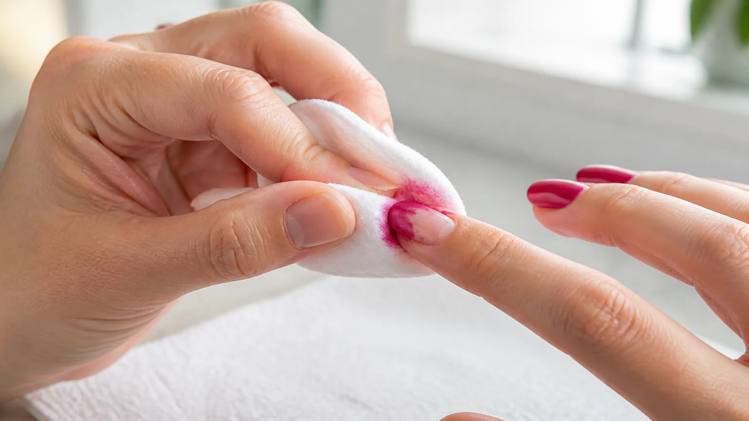 Removing nail polish with a cotton pad