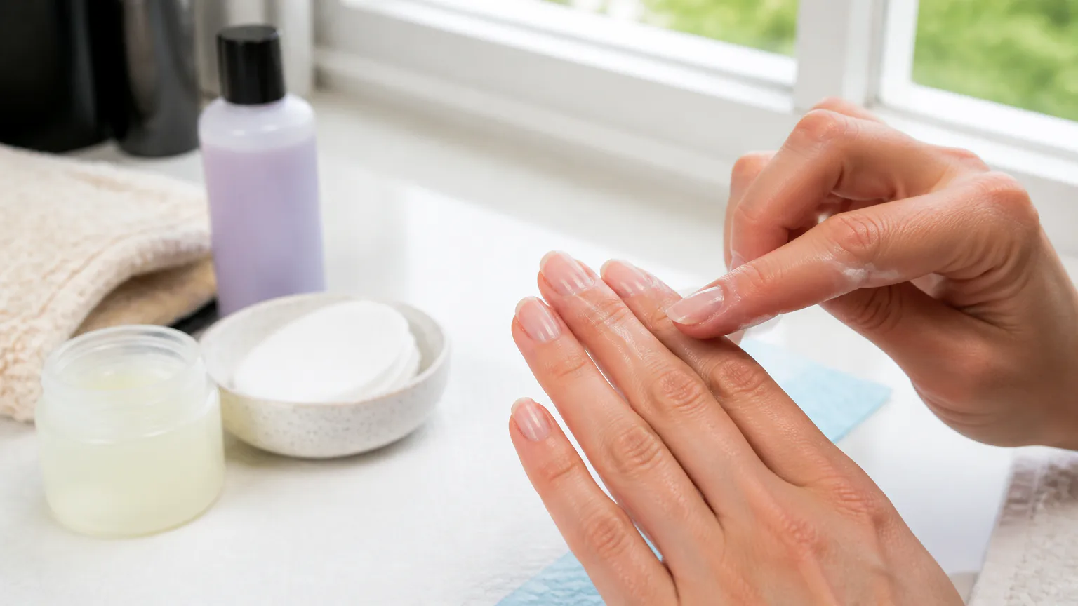 Applying cuticle oil to fingernails