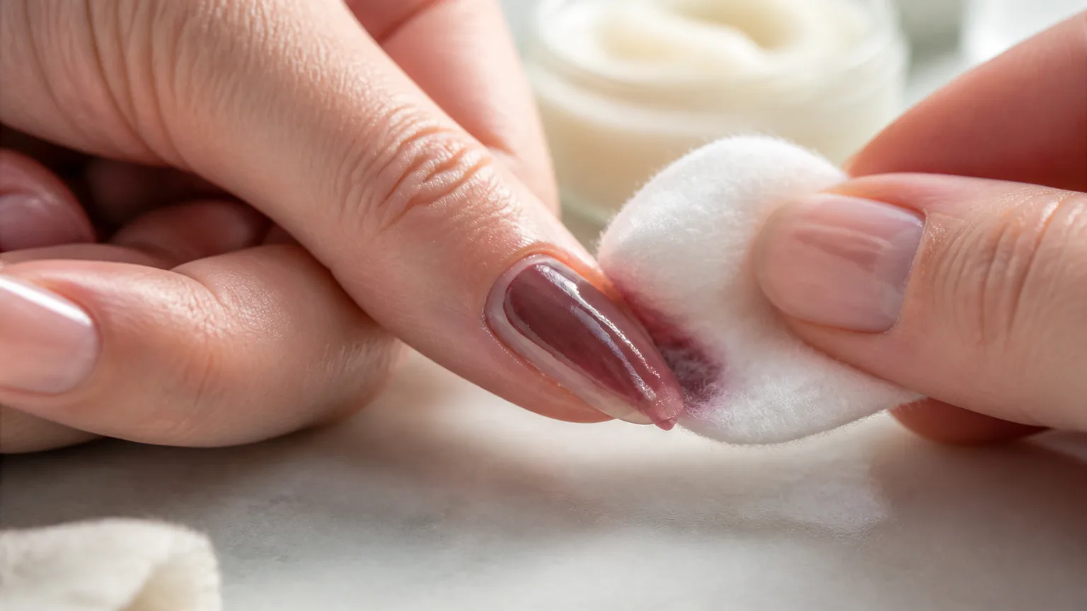 Removing nail polish with a cotton pad