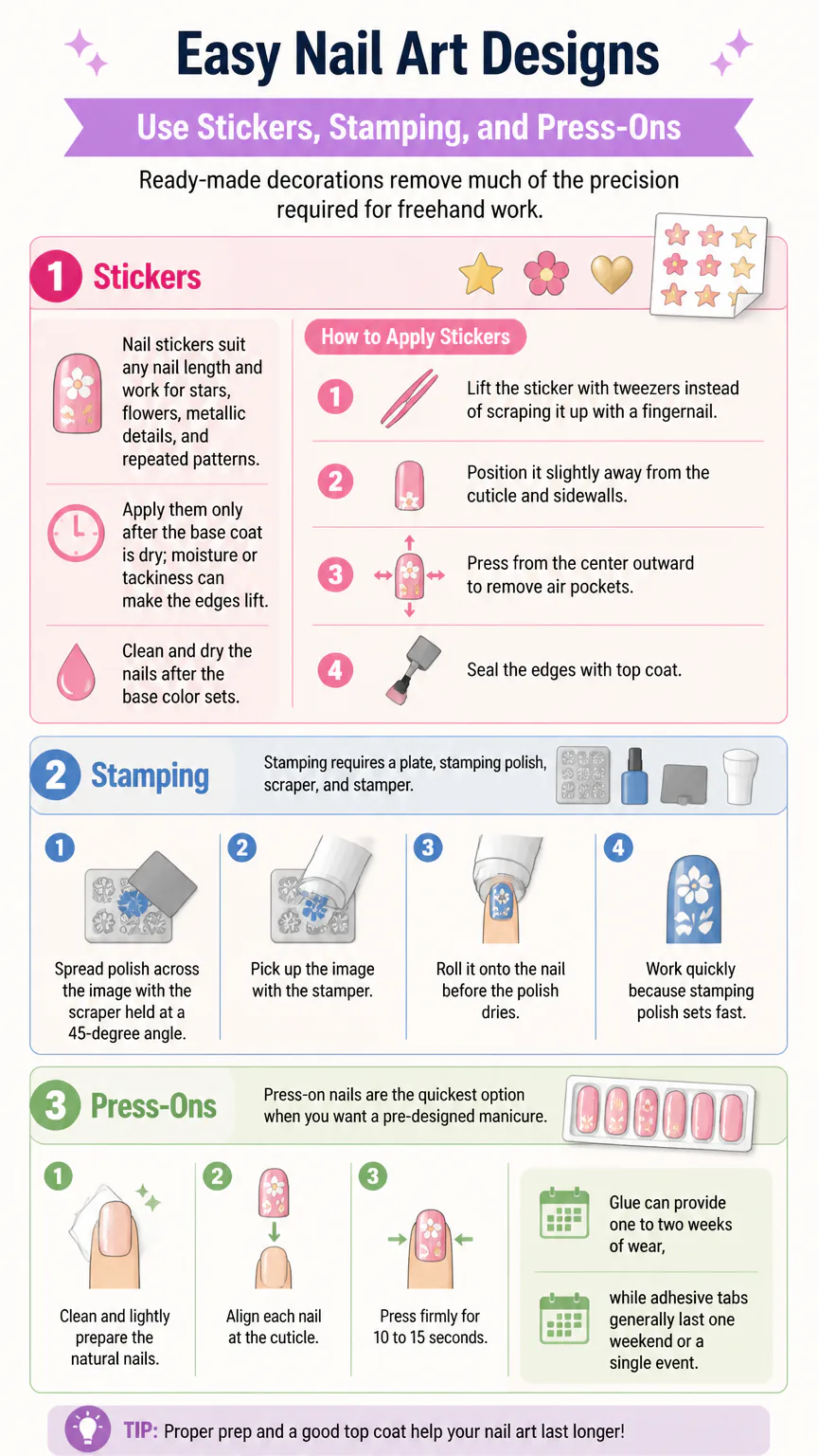 Infographic showing easy nail art techniques