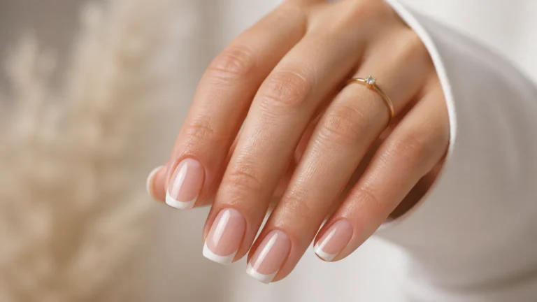Hand with French manicure and gold ring