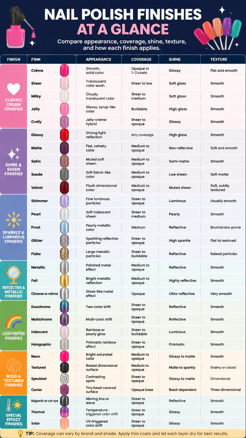 Nail polish finishes comparison chart