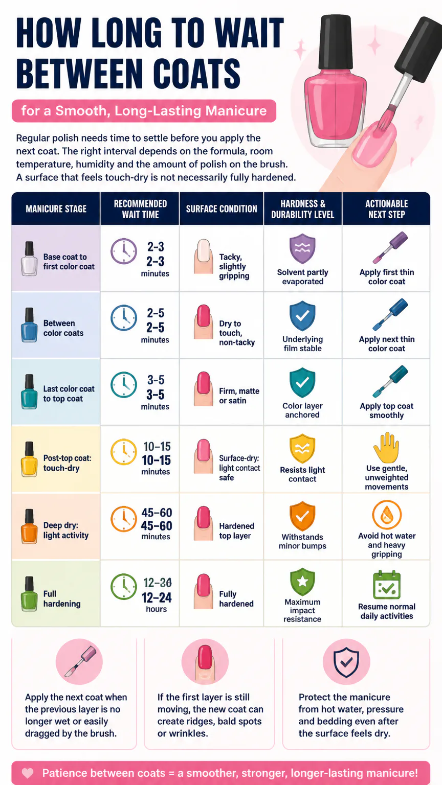 Infographic on wait times between nail polish coats