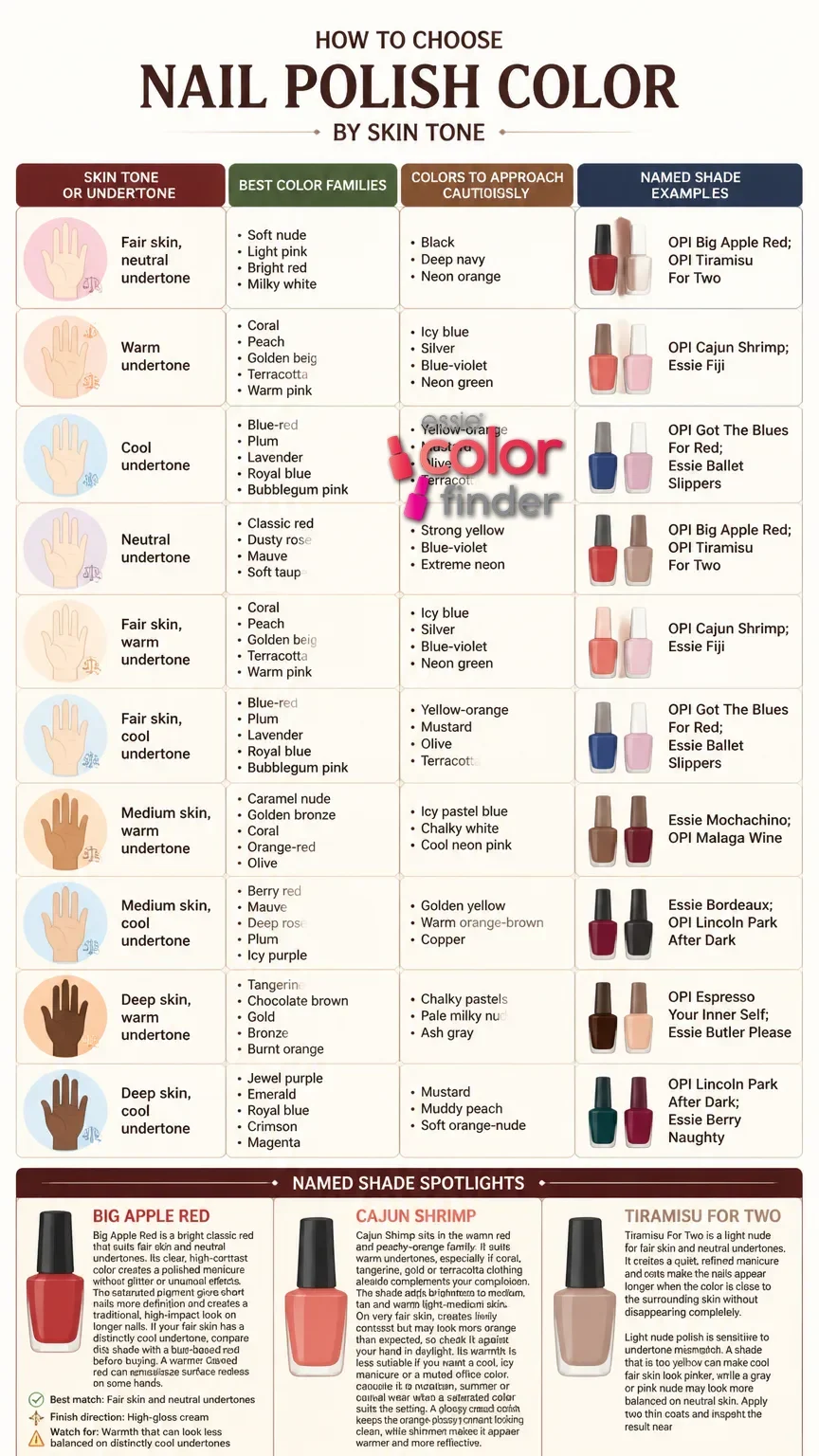 Nail polish colors by skin tone infographic