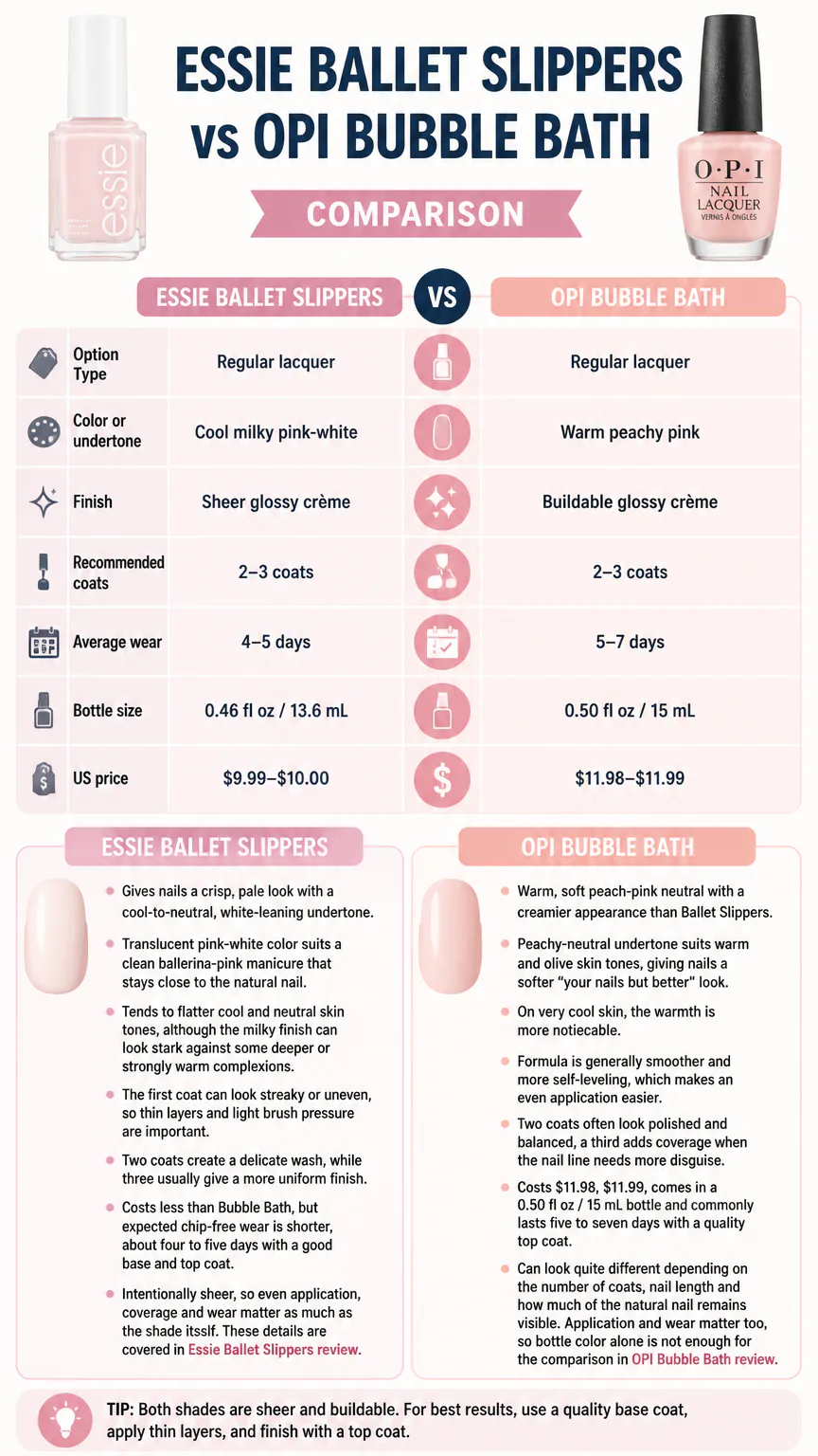 Infographic comparing two pink nail polishes