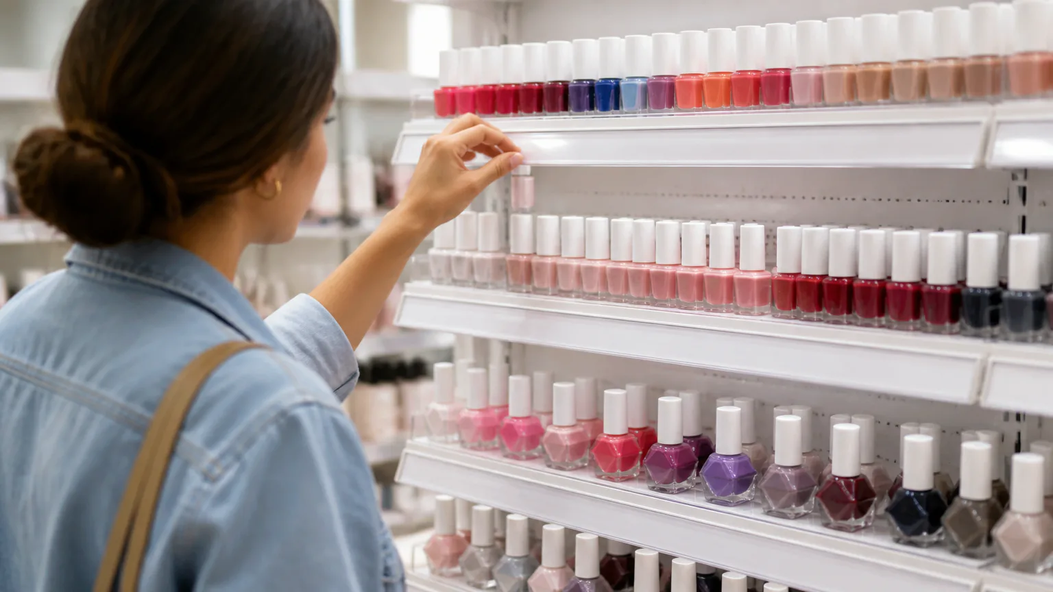 Woman browsing Essie nail polish