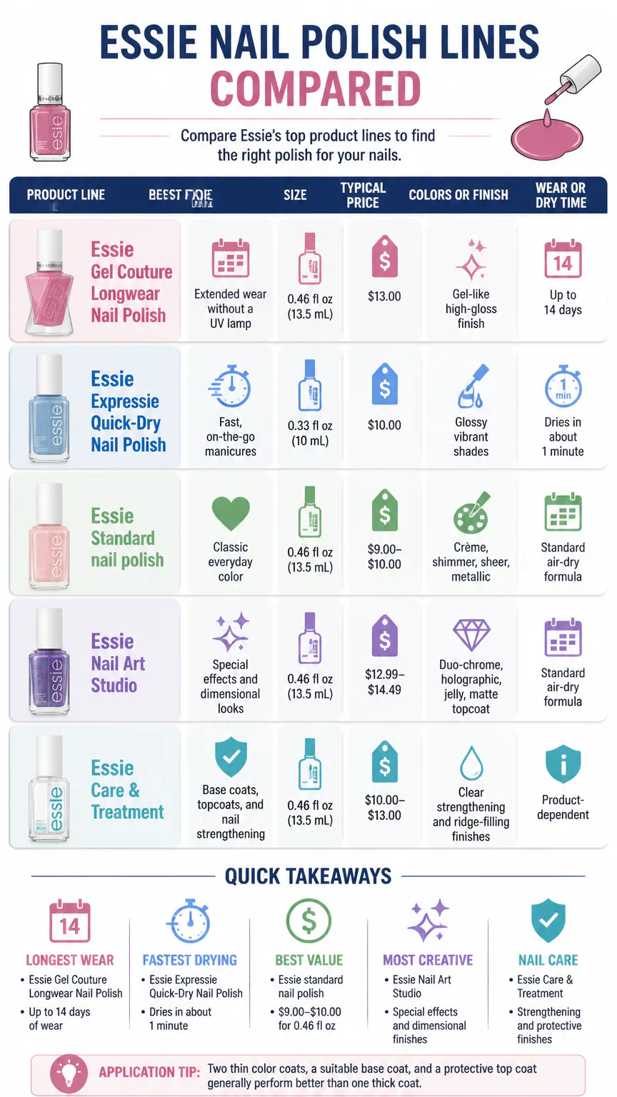 Infographic comparing Essie nail polish lines