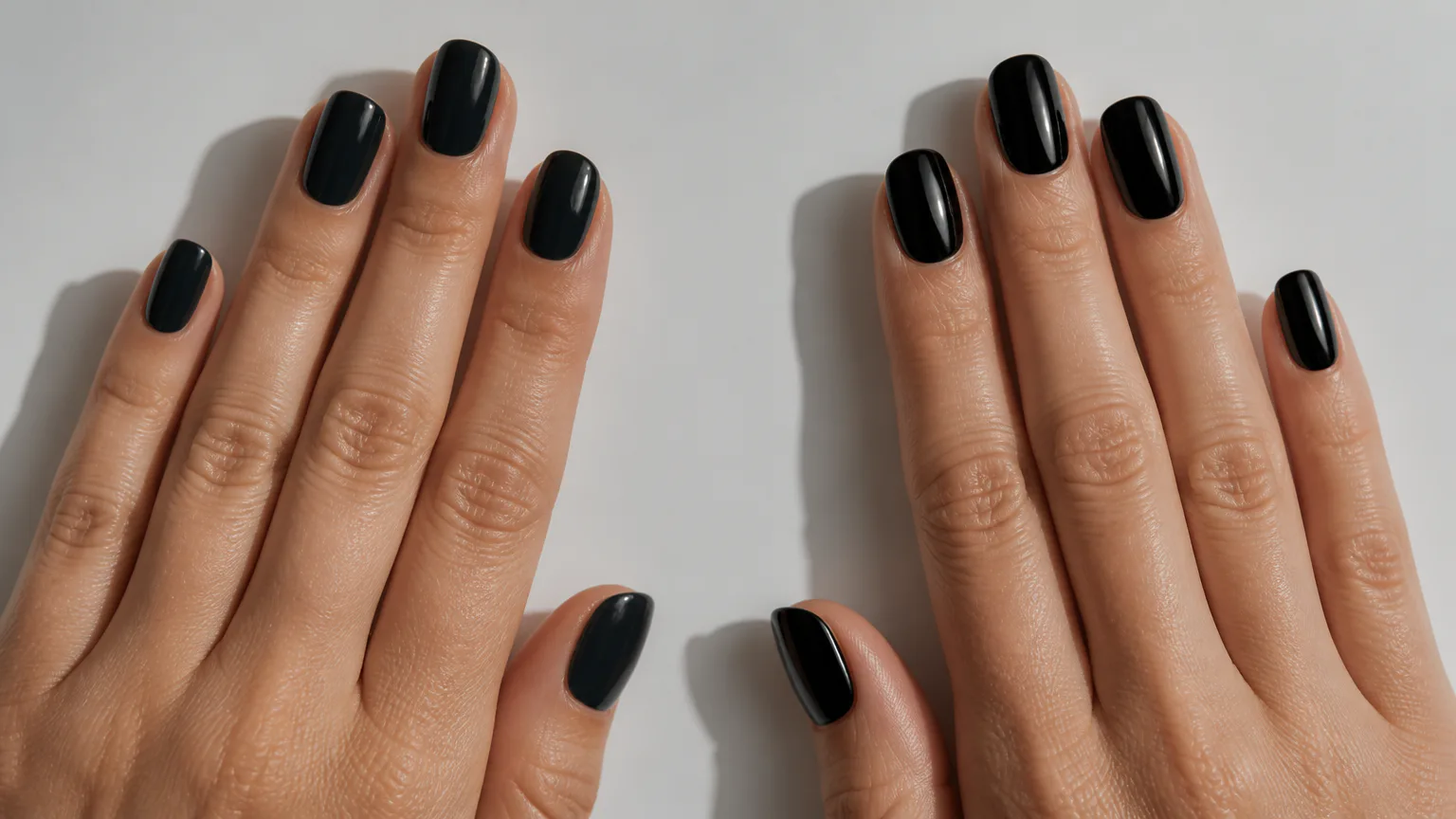 choose lacquer Hands with glossy black manicured nails