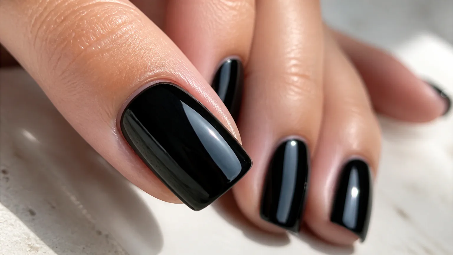 holo taco Close-up of glossy black manicured nails