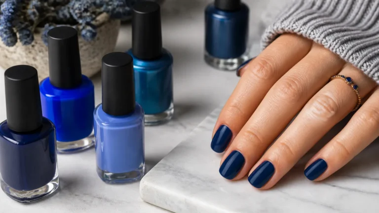 Best Blue Nail Polish bottles and manicure