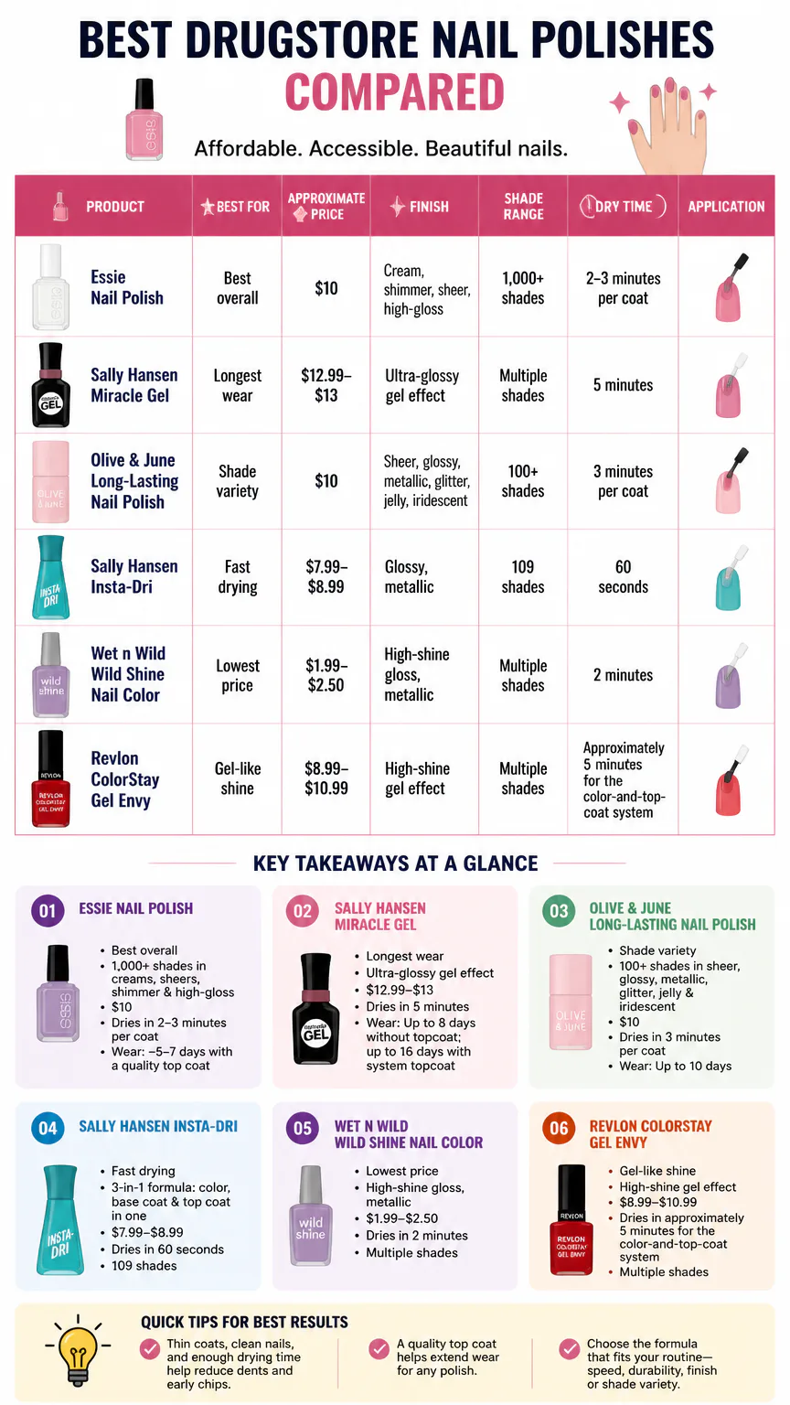 Drugstore nail polish comparison infographic