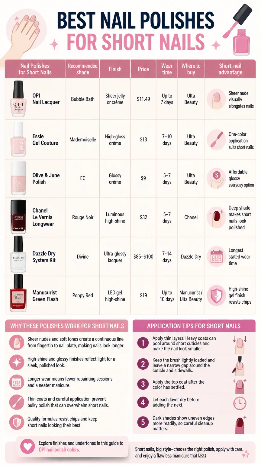 Infographic comparing nail polishes for short nails