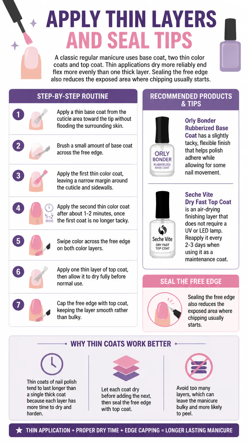 Infographic on applying thin nail polish layers