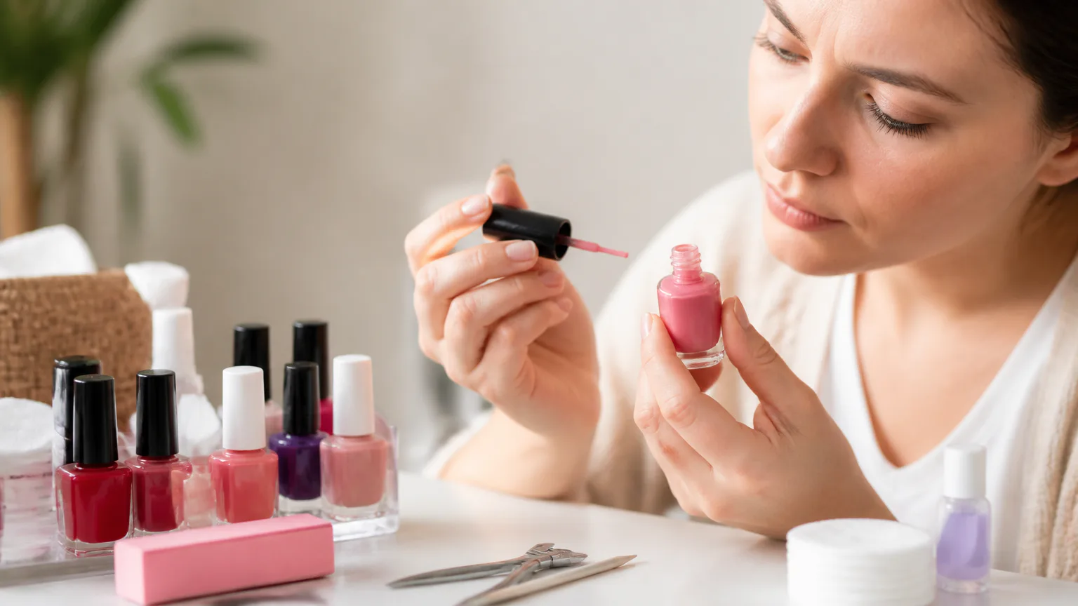 Does Nail Polish Expire Woman holding pink nail polish