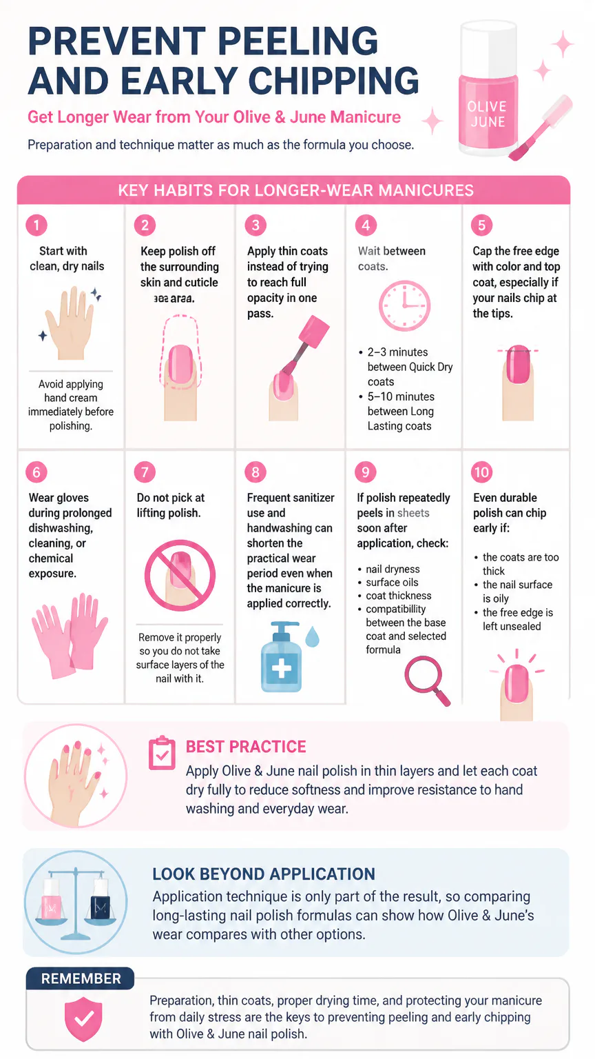 Infographic with tips to prevent nail polish chipping