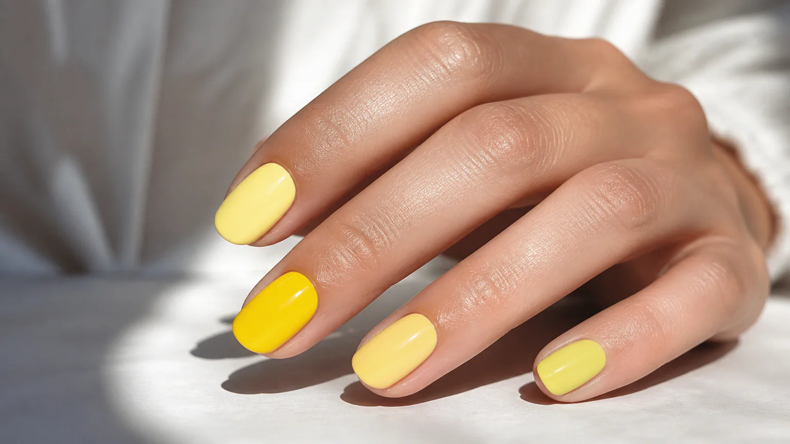 Best Yellow Nail Polish Hand with yellow painted fingernails