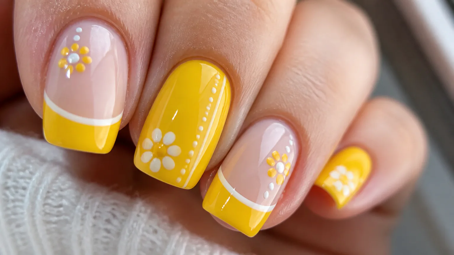 Best Yellow Nail Polish Yellow nail art with floral details