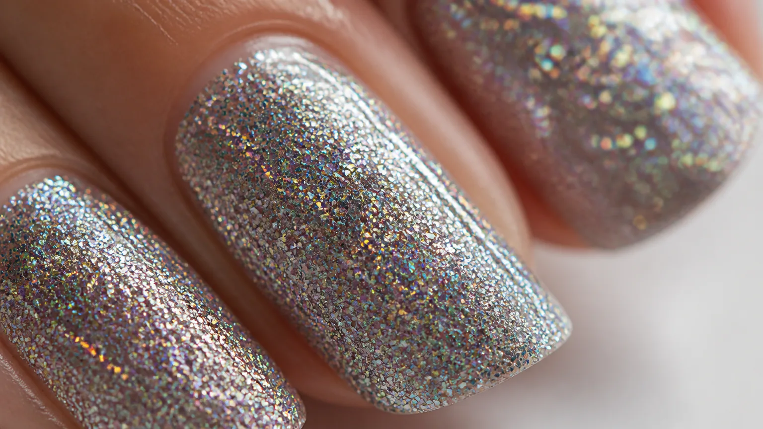 Holographic glitter polish with prismatic sparkle