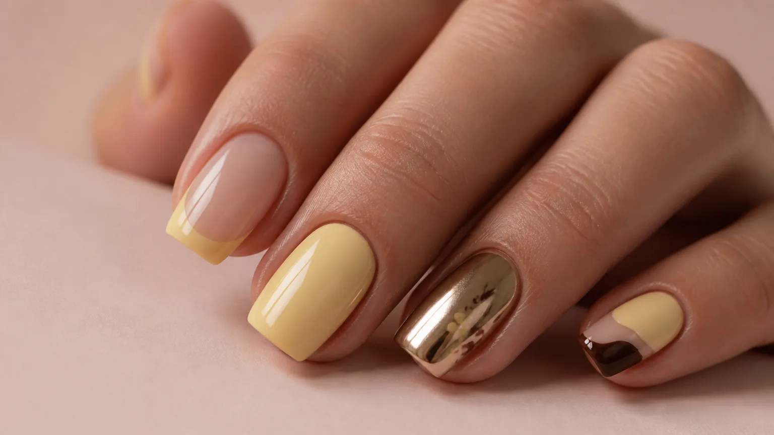Yellow and gold nail art manicure