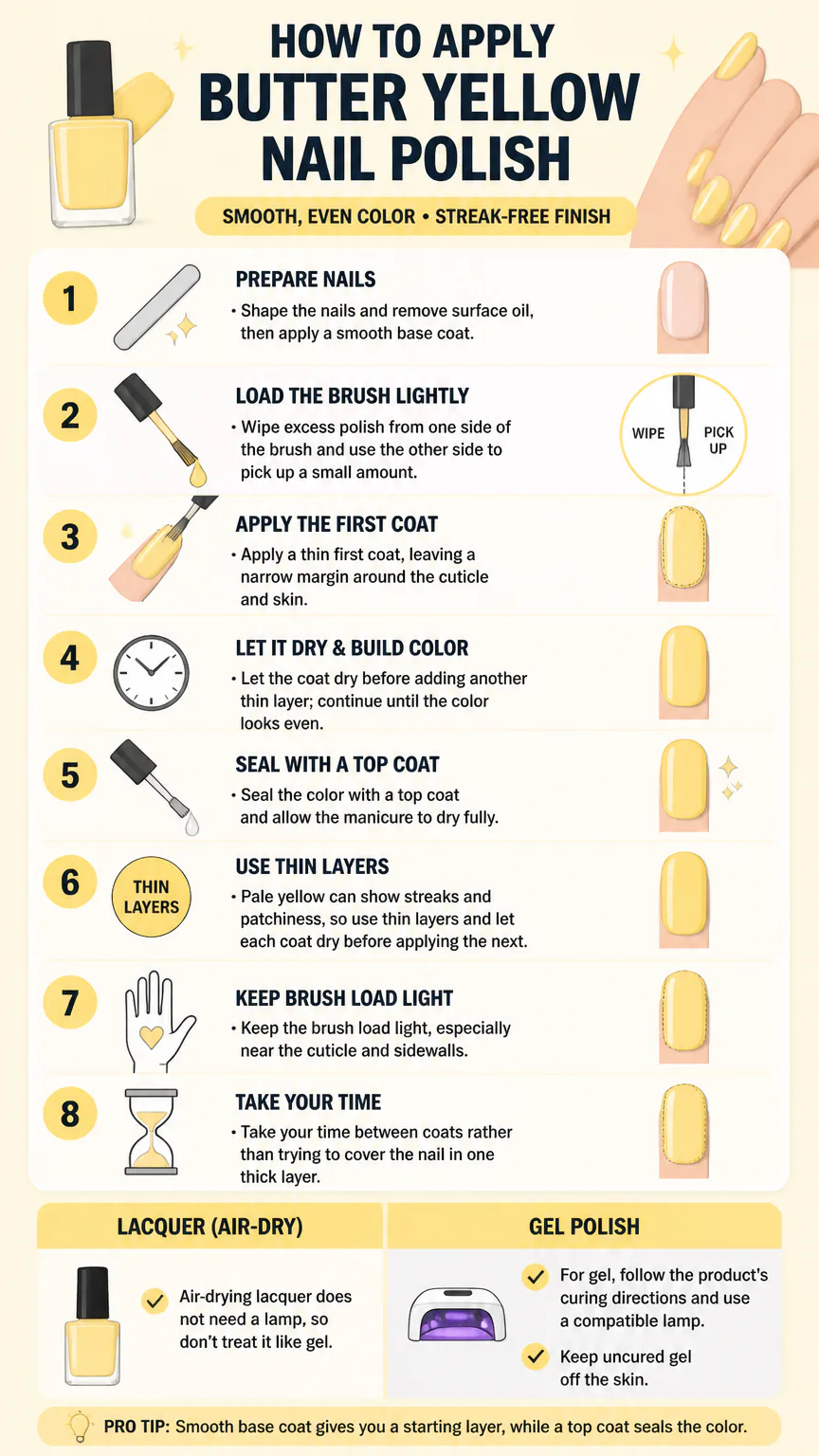 Infographic on applying butter yellow nail polish