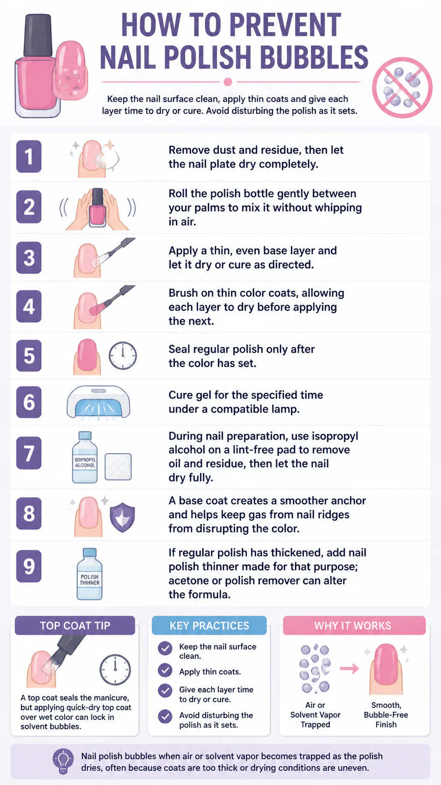 Infographic on preventing nail polish bubbles