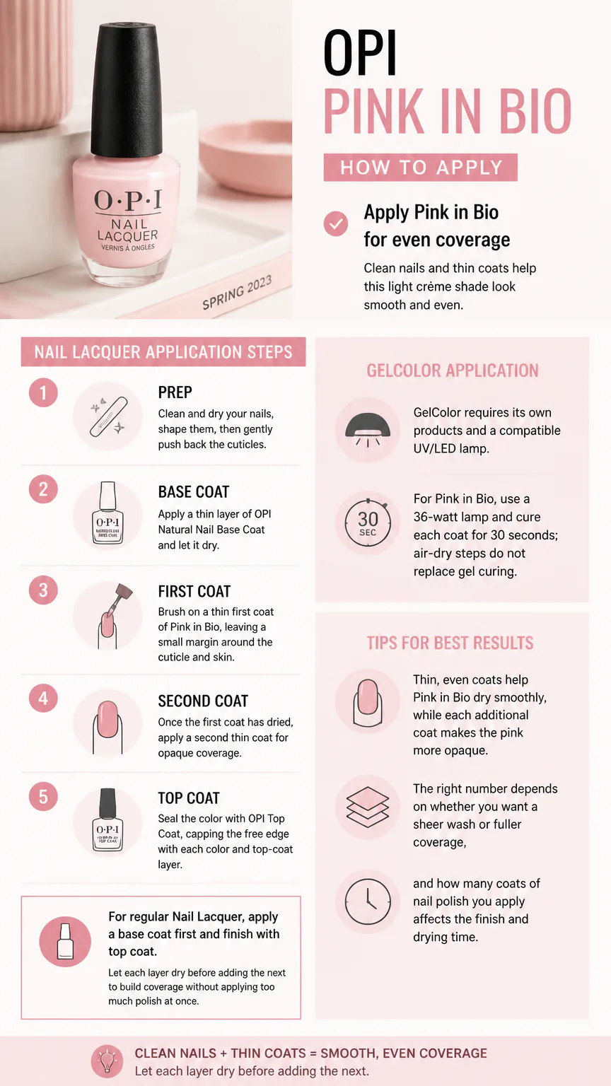 OPI Pink in Bio nail polish application infographic