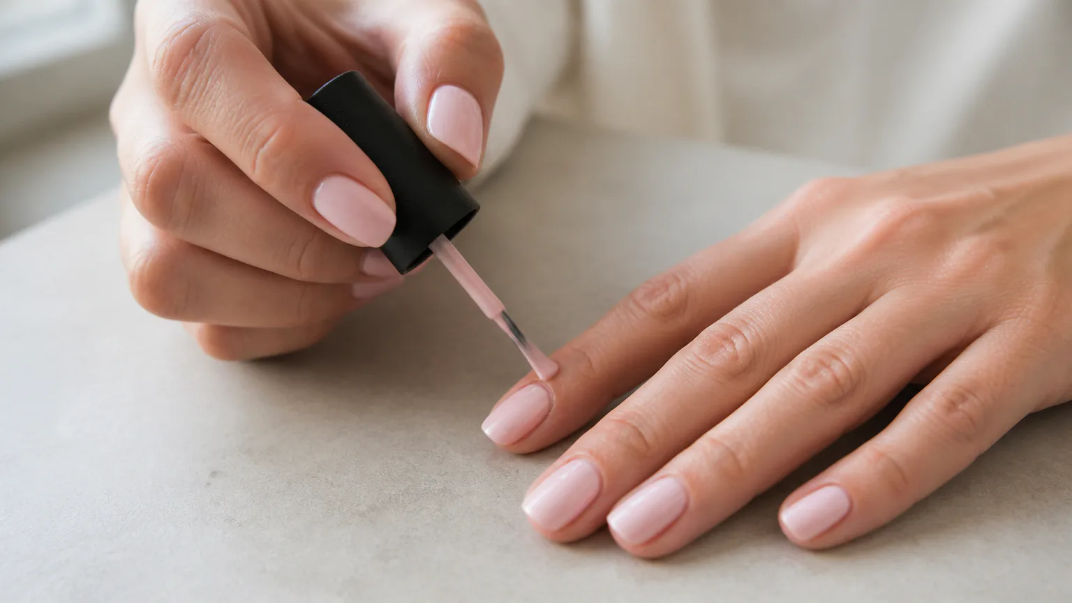 OPI Mod About You Applying pale pink nail polish