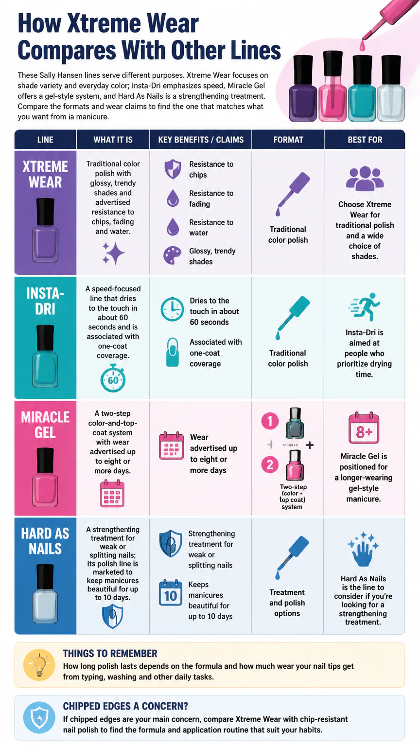 Infographic comparing four Sally Hansen nail polish lines