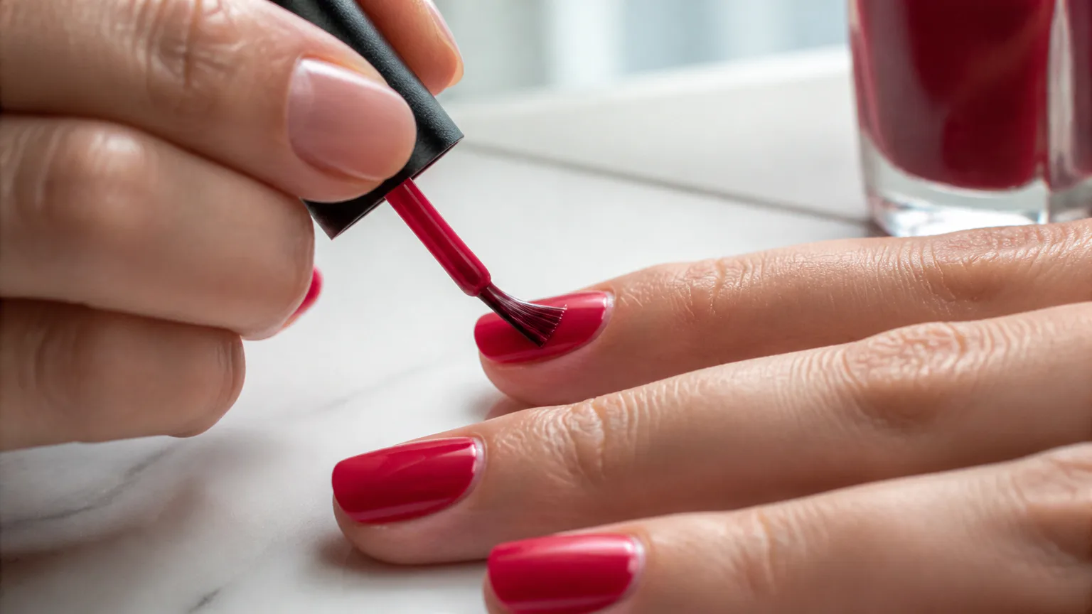OPI Dutch Tulips Hand painting nails with red polish