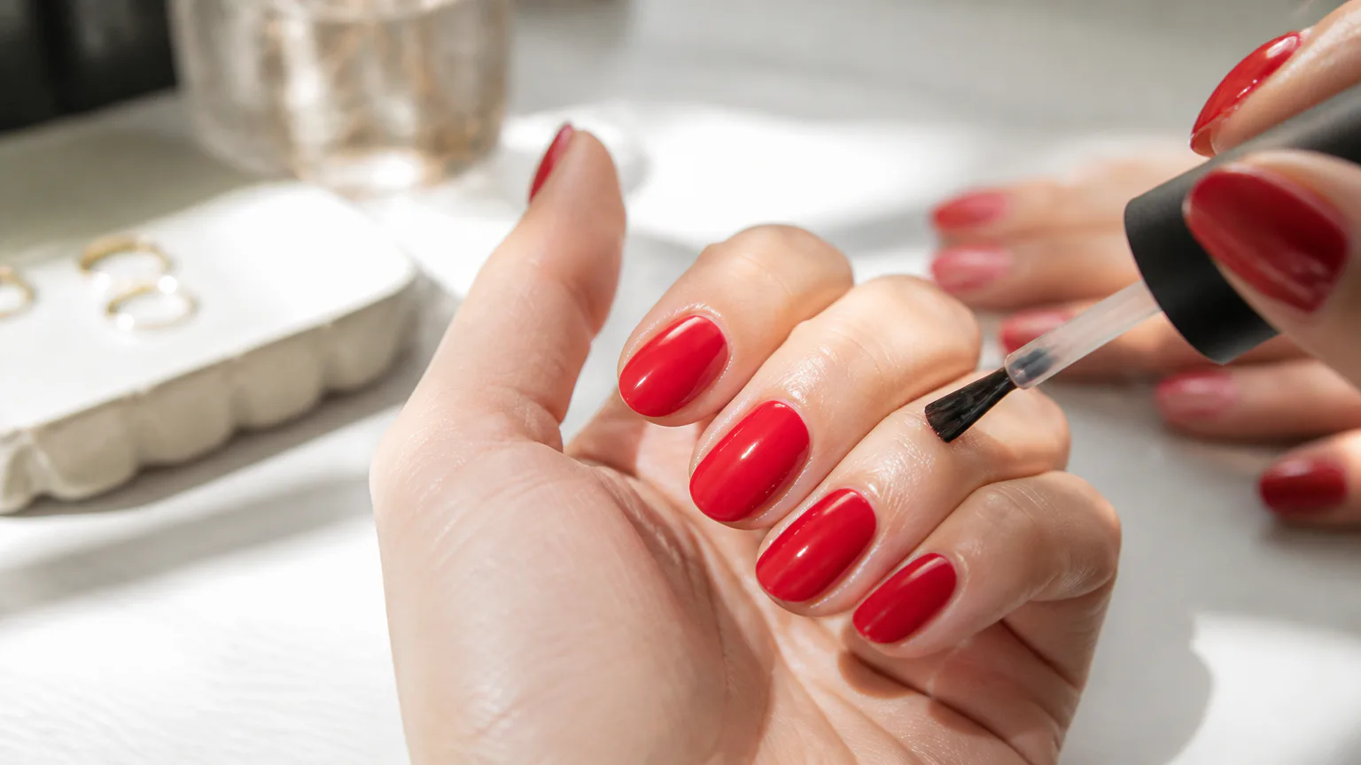 lacquer wears OPI Got the Blues for Red Applying glossy...