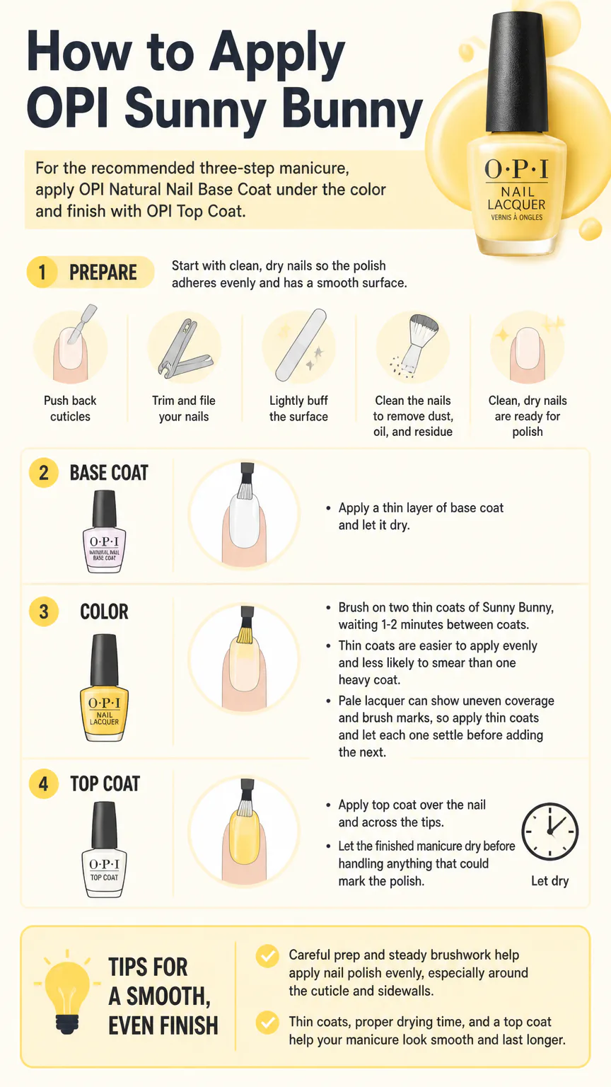 Infographic showing how to apply OPI Sunny Bunny